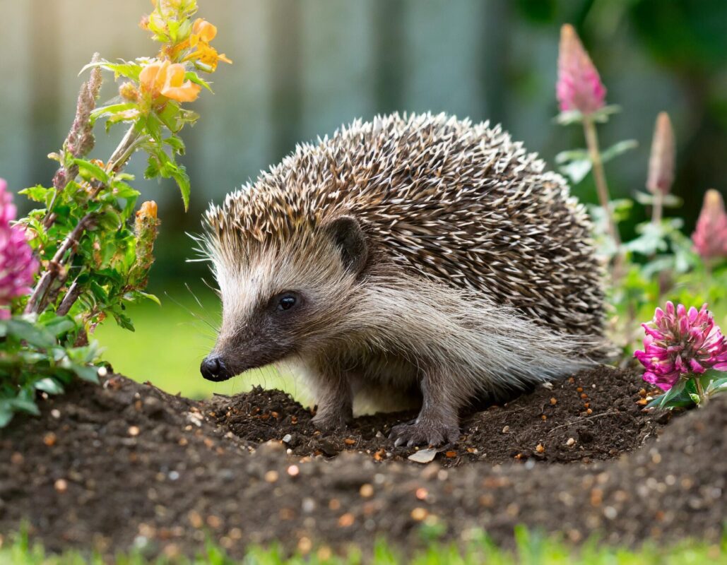 Igel wühlt im Boden